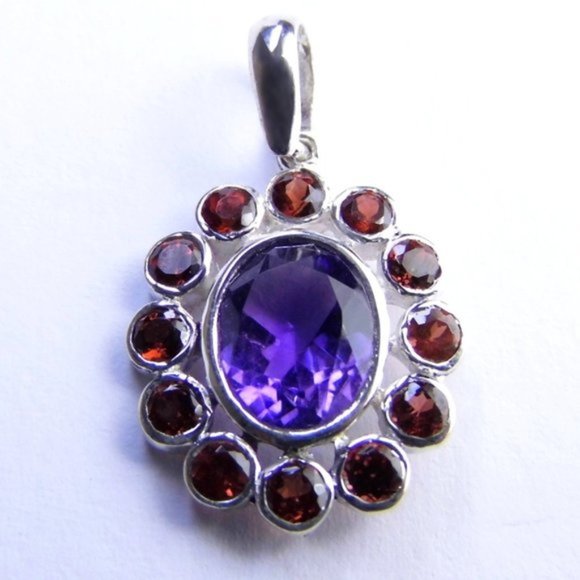 Amethyst & Garnet Sterling SILVER Pendant Plus Free Silver Chain - Picture 1 of 5